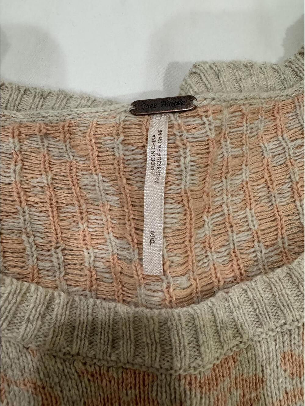 Free People Beige Peach Animal Print Boat Neck Alpaca Blend Sweater- Size Small - Picture 7 of 9